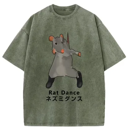 Tokyo-Tiger Funny Dancing Mouse Washed T-Shirt