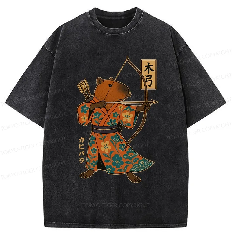 Tokyo-Tiger Japan Capybara Archery Washed T-Shirt