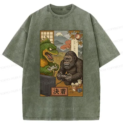 Tokyo-Tiger Monsters Play Games Washed T-Shirt