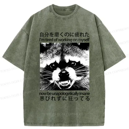Tokyo-Tiger Unapologetically Insane Raccoon Washed T-Shirt