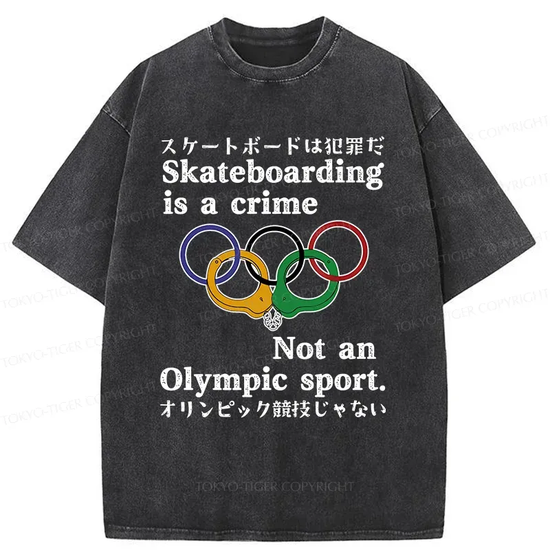 Tokyo-Tiger Funny Skateboard Jokes Washed T-Shirt