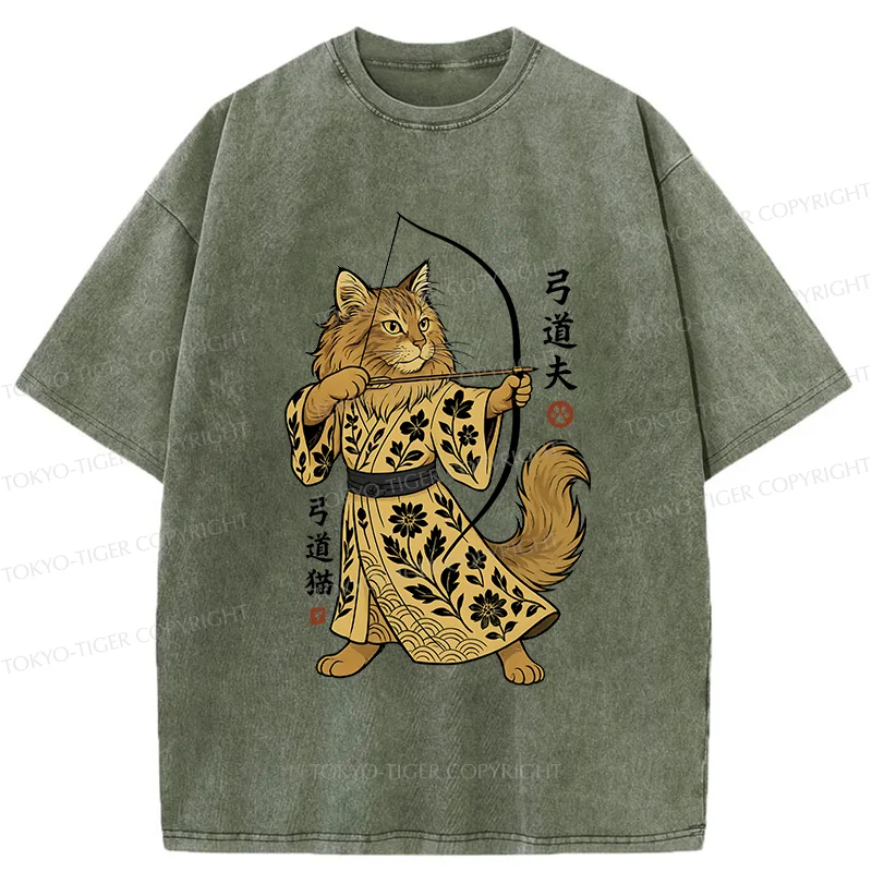 Tokyo-Tiger Archery Cat Washed T-Shirt