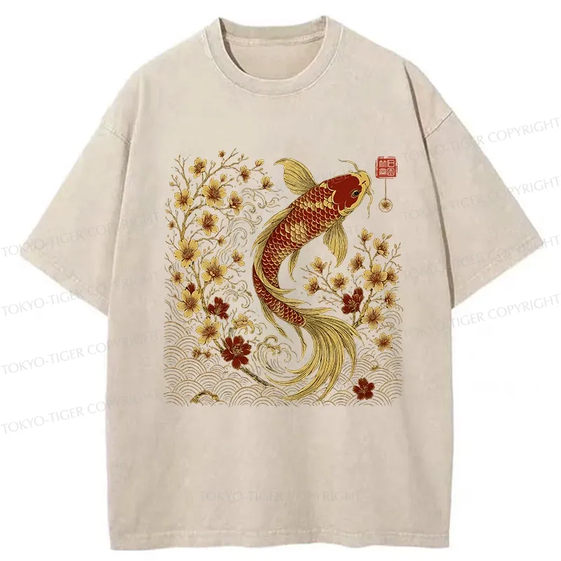 Tokyo-Tiger Vintage Sakura And Koi Washed T-Shirt