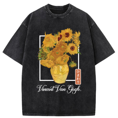 Tokyo-Tiger Sunflowers Van Gogh Washed T-Shirt