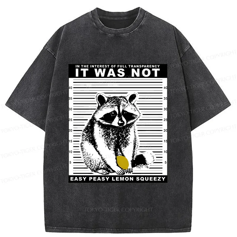 Tokyo-Tiger Raccoon Squeezes Lemon Washed T-Shirt
