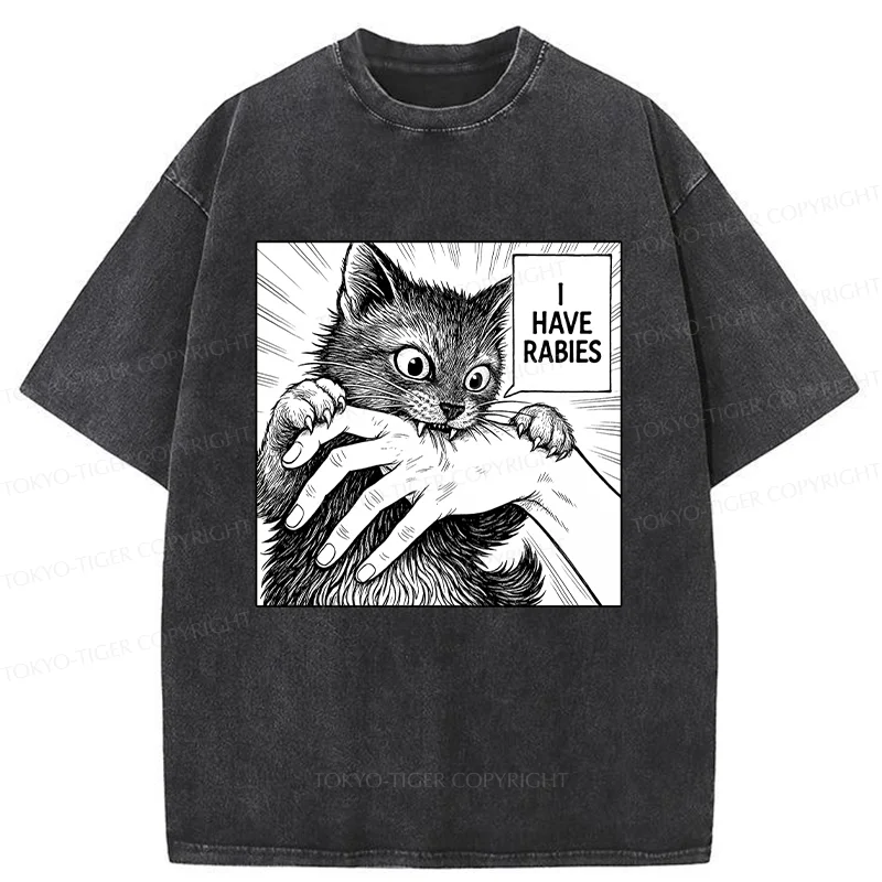 Tokyo-Tiger Cat Biting Washed T-Shirt