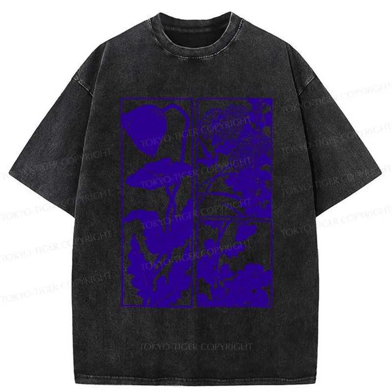 Tokyo-Tiger Woodcut Flowers Washed T-Shirt