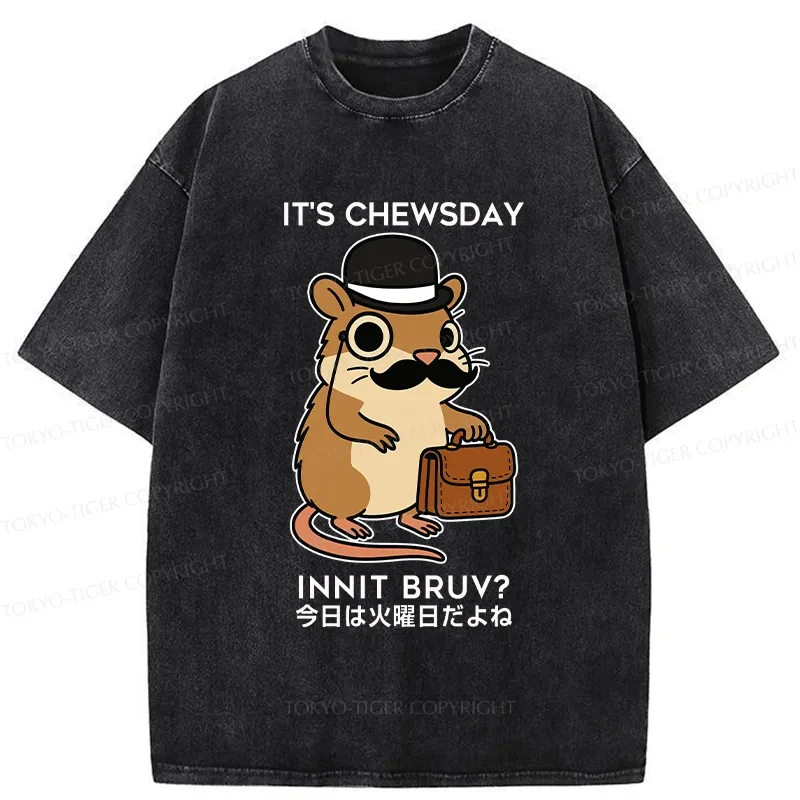 Tokyo-Tiger It's Chewsday Innit Bruv Washed T-Shirt