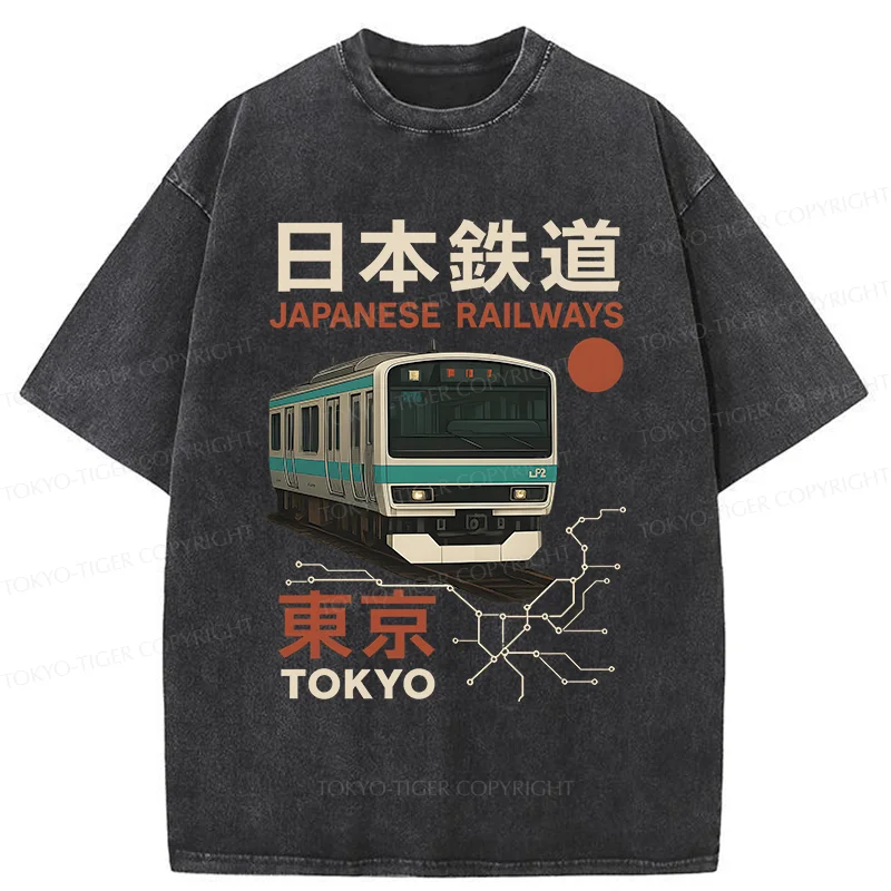 Tokyo-Tiger Japanese Retro Railway Washed T-Shirt