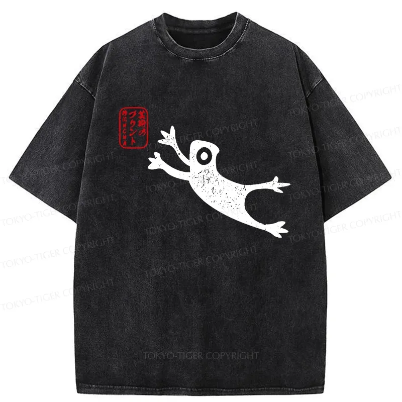 Tokyo-Tiger Funny Grumpy Japanese Frog Washed T-Shirt
