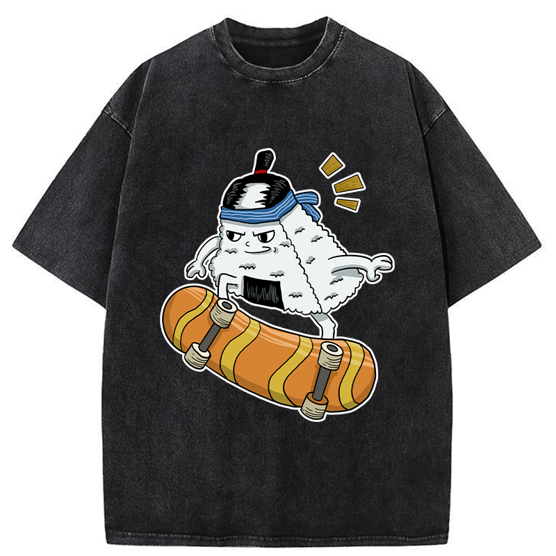Tokyo-Tiger Skateboard Lover Rice Ball Washed T-Shirt