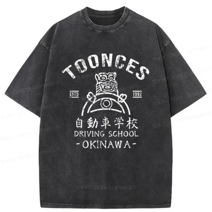 Tokyo-Tiger Okinawa Driving School Washed T-Shirt