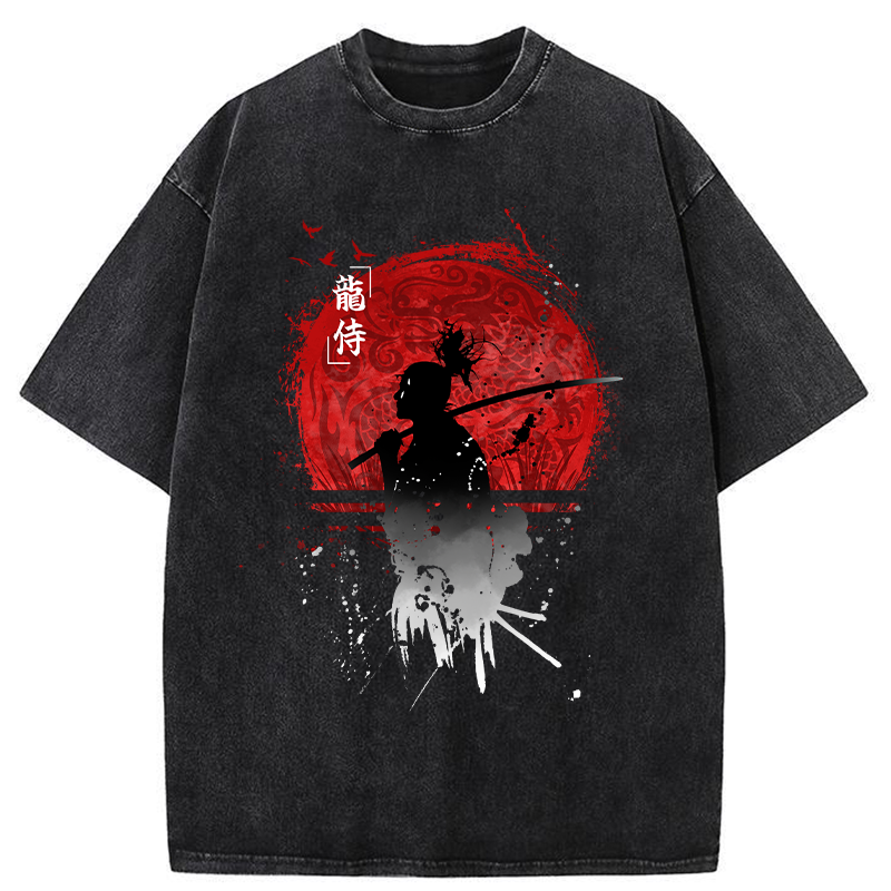 Tokyo-Tiger Japanese Blood Moon Samurai Washed T-Shirt