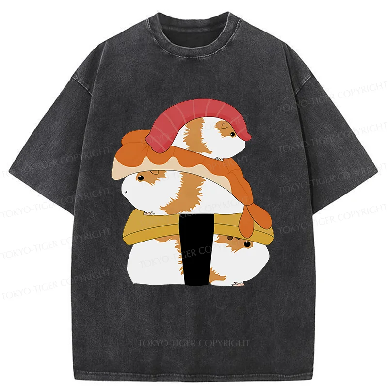 Tokyo-Tiger Hamster Sushi Washed T-Shirt