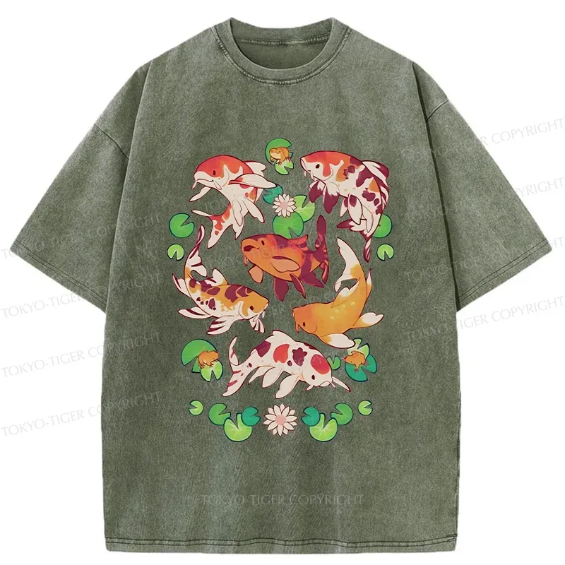 Tokyo-Tiger Retro Koi Group Washed T-Shirt