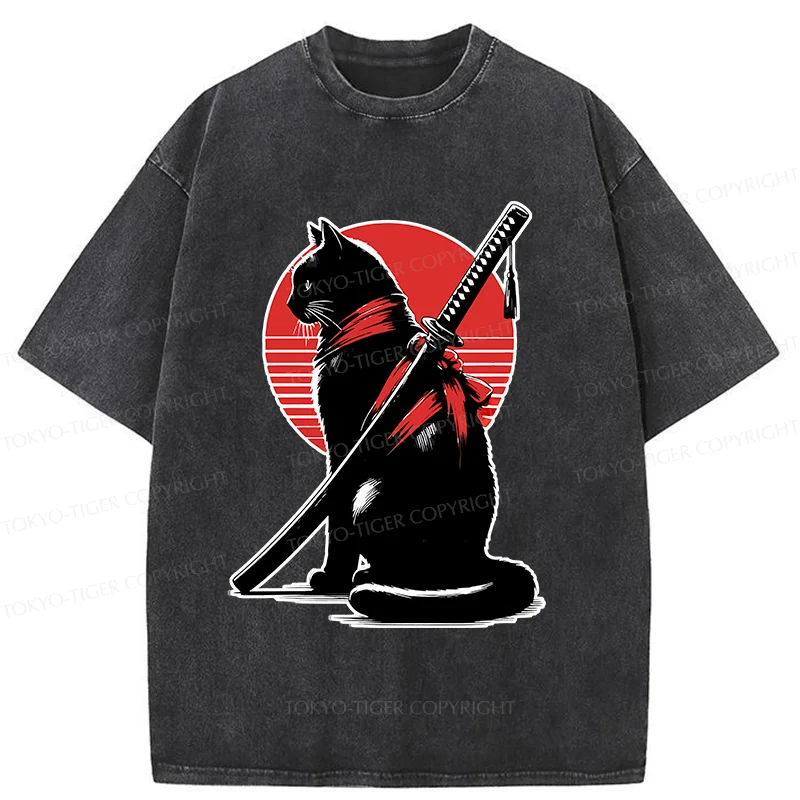 Tokyo-Tiger Handsome Cat Ninja Washed T-Shirt