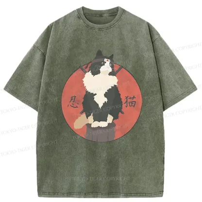 Tokyo-Tiger Cute Ninja Cat Washed T-Shirt