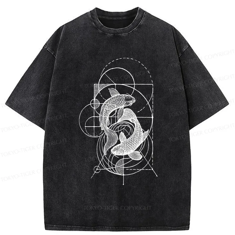 Tokyo-Tiger The Harmony Of Geometry And Koi Washed T-Shirt