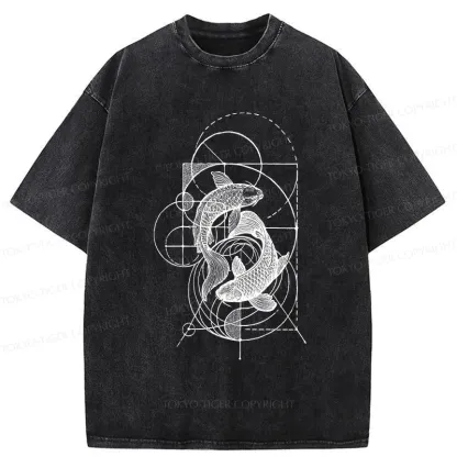 Tokyo-Tiger The Harmony Of Geometry And Koi Washed T-Shirt