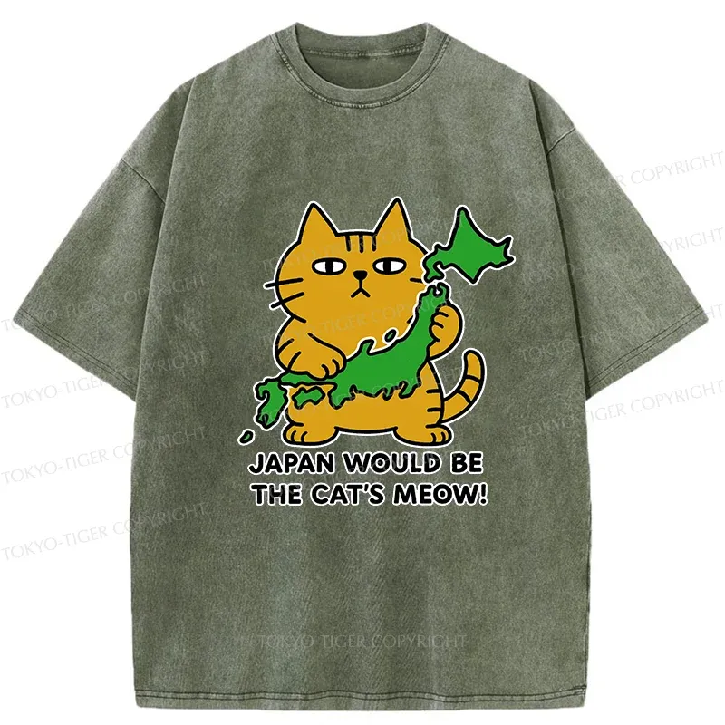 Tokyo-Tiger Japan Is A Cat's World Washed T-Shirt
