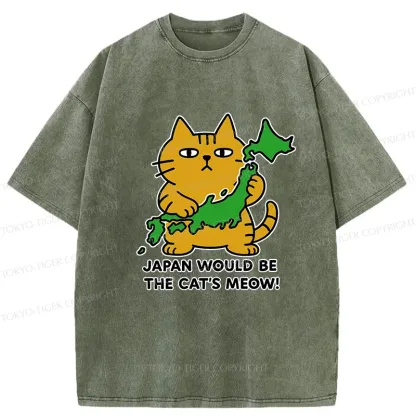 Tokyo-Tiger Japan Is A Cat's World Washed T-Shirt