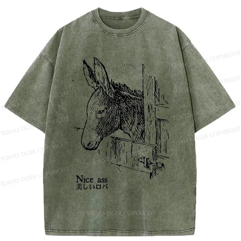 Tokyo-Tiger Funny Donkey Ass Washed T-Shirt