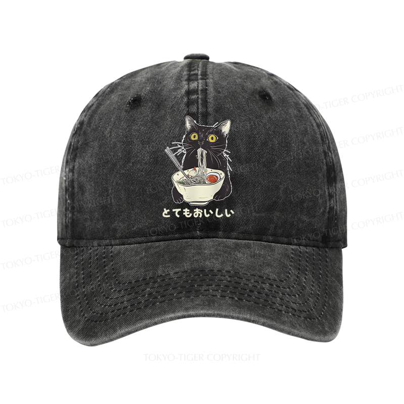 Tokyo-Tiger Cats Eat Ramen Noodles Washed Cap