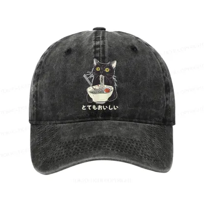 Tokyo-Tiger Cats Eat Ramen Noodles Washed Cap