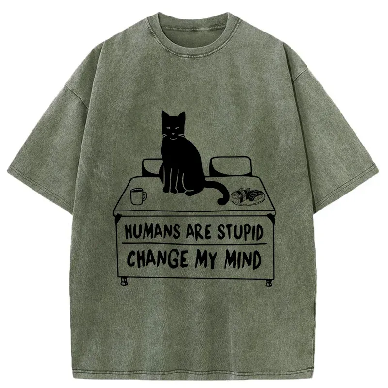 Tokyo-Tiger Funny Cat Theory Washed T-Shirt