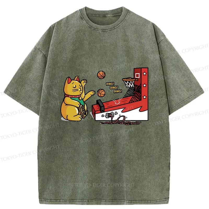 Tokyo-Tiger Lucky Cat Shooting Washed T-Shirt