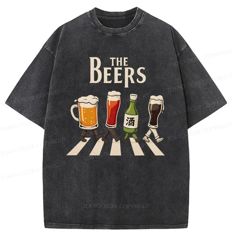 Tokyo-Tiger Beer Crossing Sidewalk Washed T-Shirt