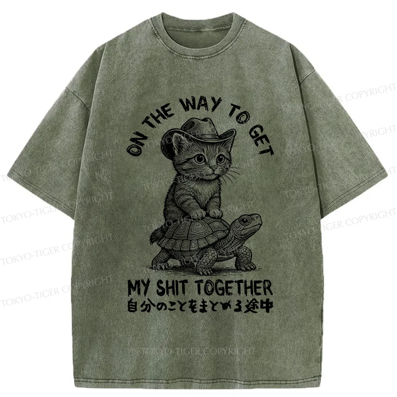 Tokyo-Tiger Cat And The Turtle Walking Together Washed T-Shirt