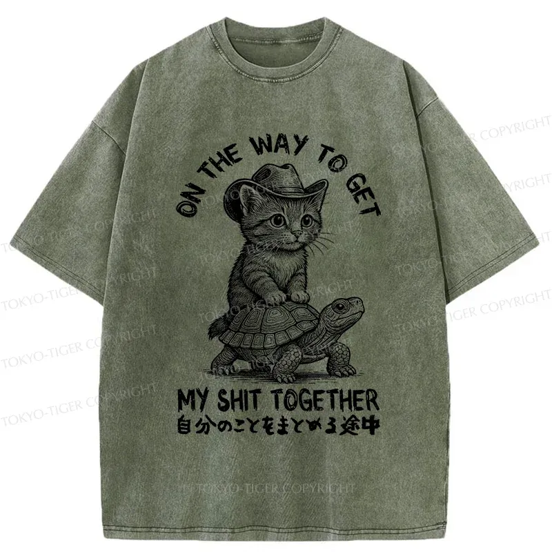 Tokyo-Tiger Cat And The Turtle Walking Together Washed T-Shirt