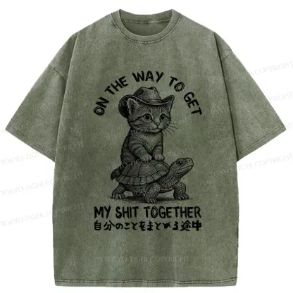 Tokyo-Tiger Cat And The Turtle Walking Together Washed T-Shirt