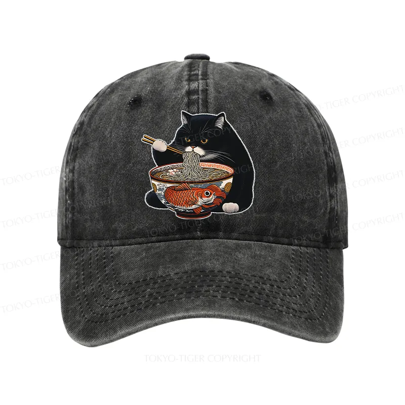 Tokyo-Tiger Fat Cat Eating Ramen Washed Cap