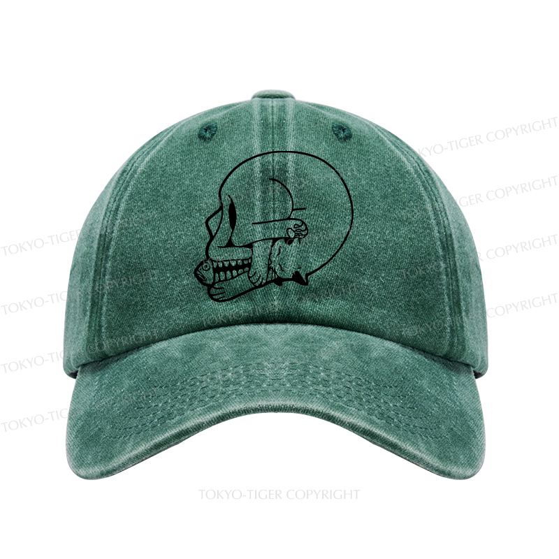 Tokyo-Tiger Funny Cat Eating Fish Washed Cap