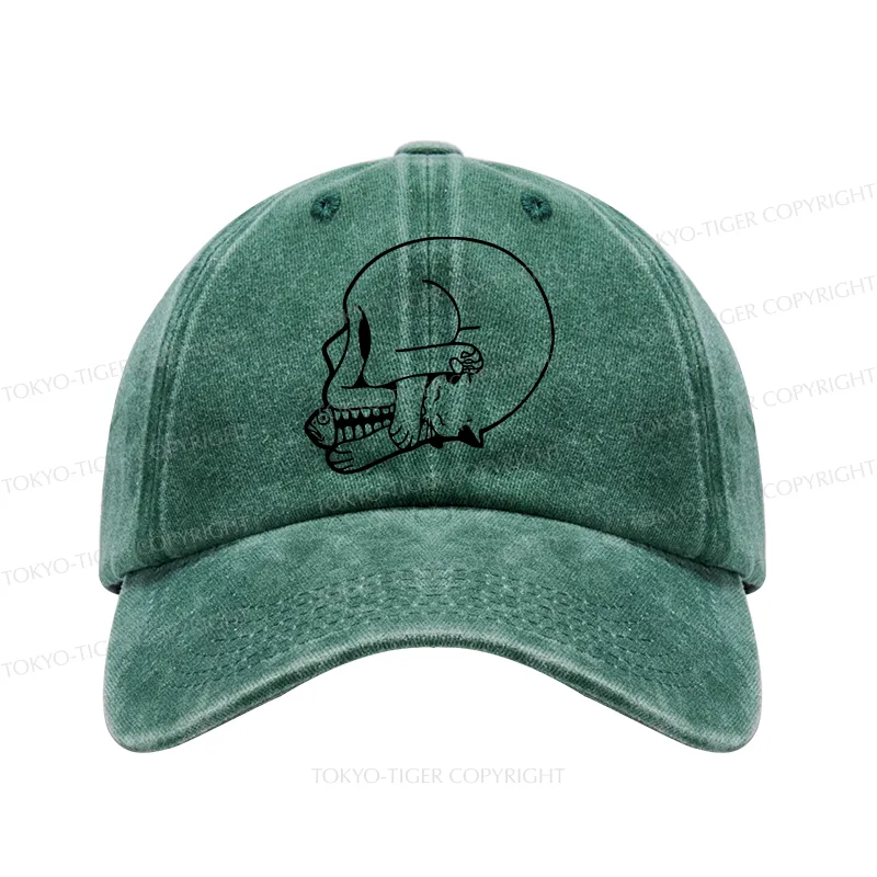 Tokyo-Tiger Funny Cat Eating Fish Washed Cap