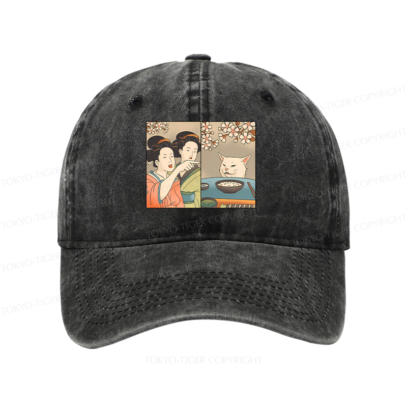 Tokyo-Tiger Japanese Woman Shouting at a Cat Washed Cap