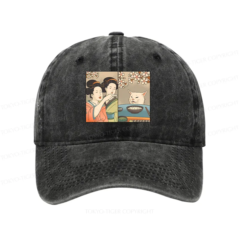 Tokyo-Tiger Japanese Woman Shouting at a Cat Washed Cap Sale