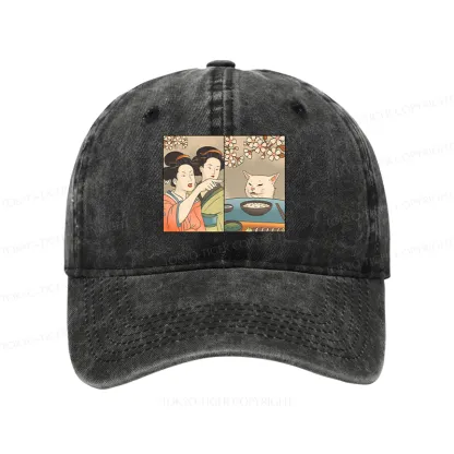 Tokyo-Tiger Japanese Woman Shouting at a Cat Washed Cap