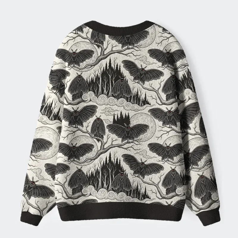 Tokyo-Tiger Mothman At Night Ugly Cardigan Sweater