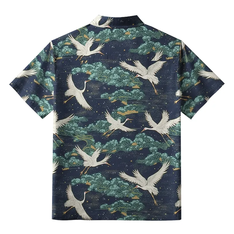 Tokyo-Tiger Cranes And Clouds Button-up Shirt