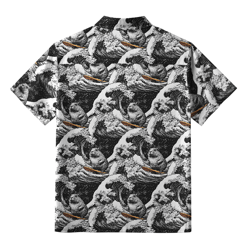 Tokyo-Tiger Surfing Capybara Button-up Shirt