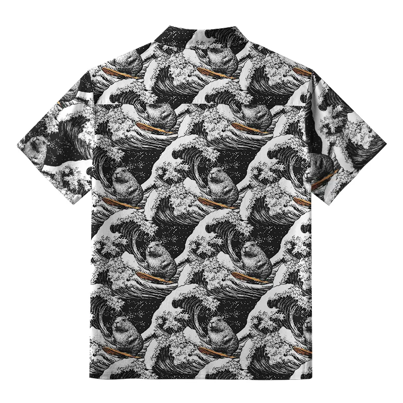 Tokyo-Tiger Surfing Capybara Button-up Shirt