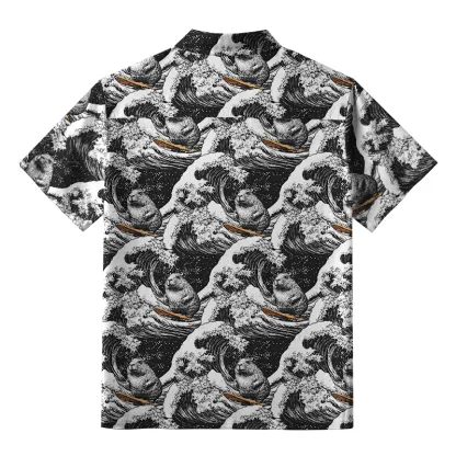Tokyo-Tiger Surfing Capybara Button-up Shirt