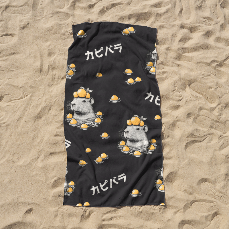 Tokyo-Tiger Cute Capybara And Lemon Beach Towel