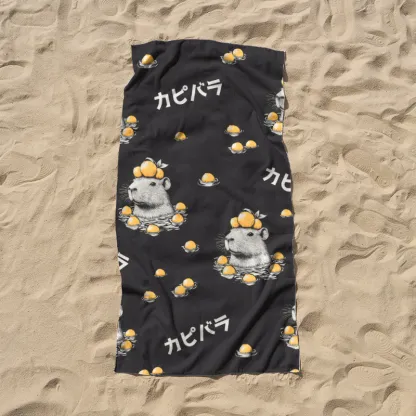 Tokyo-Tiger Cute Capybara And Lemon Beach Towel