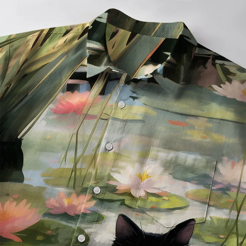 Tokyo-Tiger Cats In The Lotus Pond Button-up Shirt