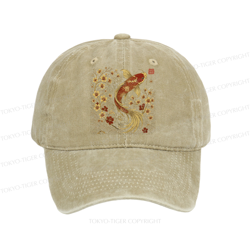 Tokyo-Tiger Vintage Sakura And Koi Washed Cap