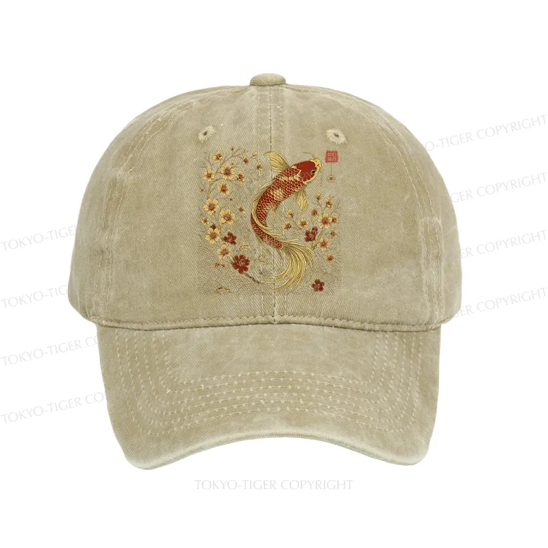 Tokyo-Tiger Vintage Sakura And Koi Washed Cap